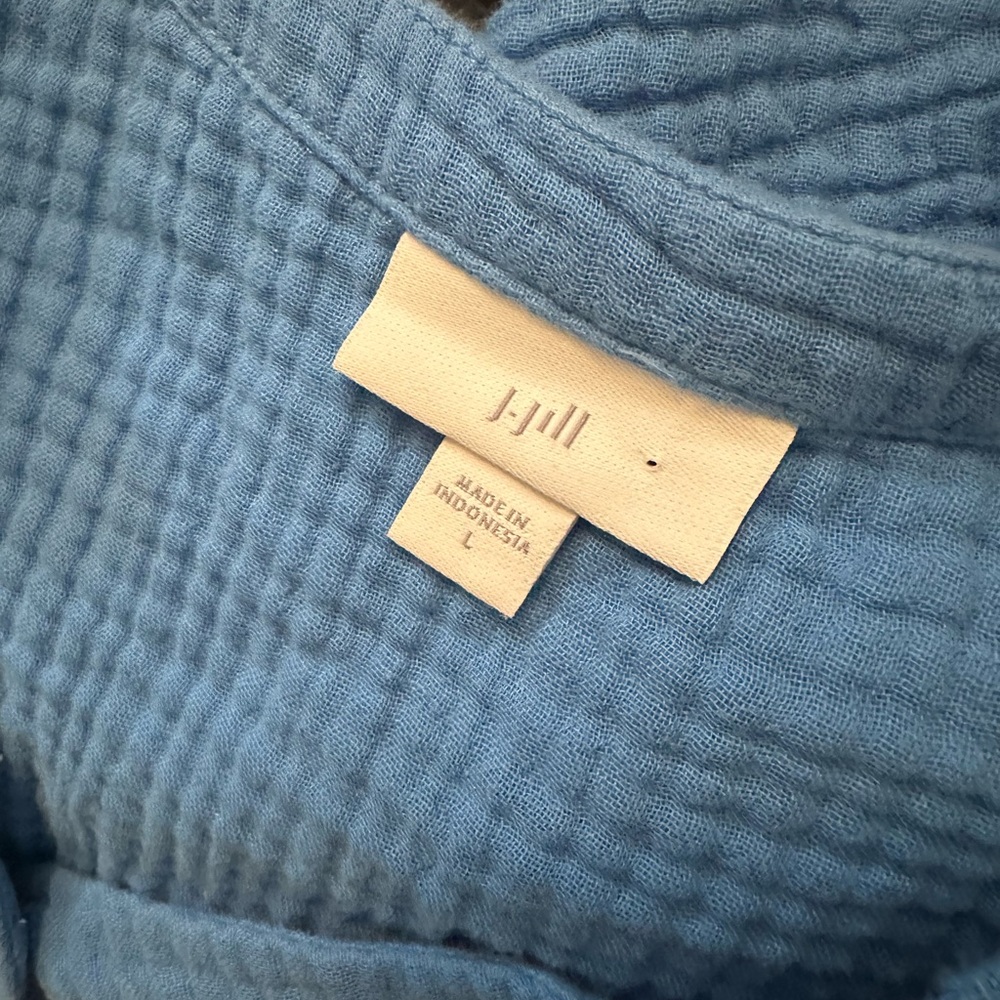 J. Jill Cyan Blue Slubbed Cotton Gauze Drop Waist Tiered Midi Dress Size L - Picture 5 of 5